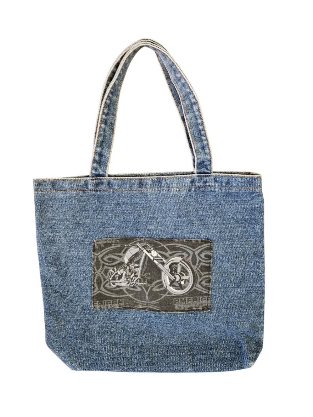Vintage Y2K Denim "American Chopper" Patchwork Tote Bag